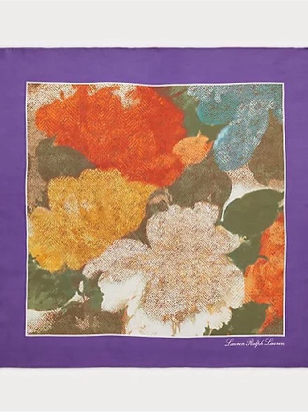 NWT Vintage Lauren Ralph Lauren Purple Border Floral Silk Scarf